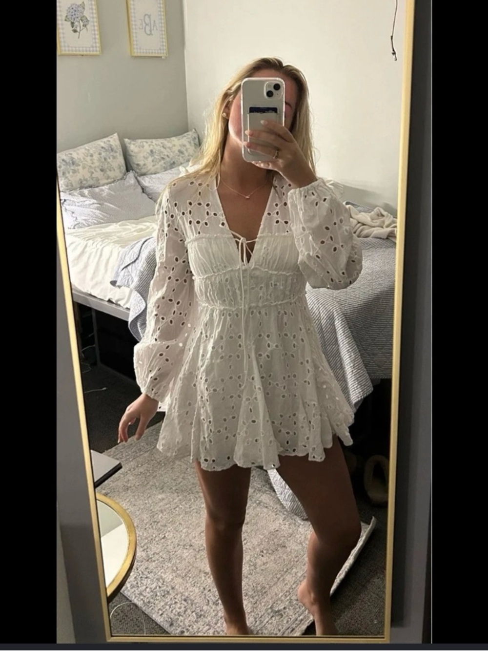 Zara White Eyelet Tie-Front Mini Dress